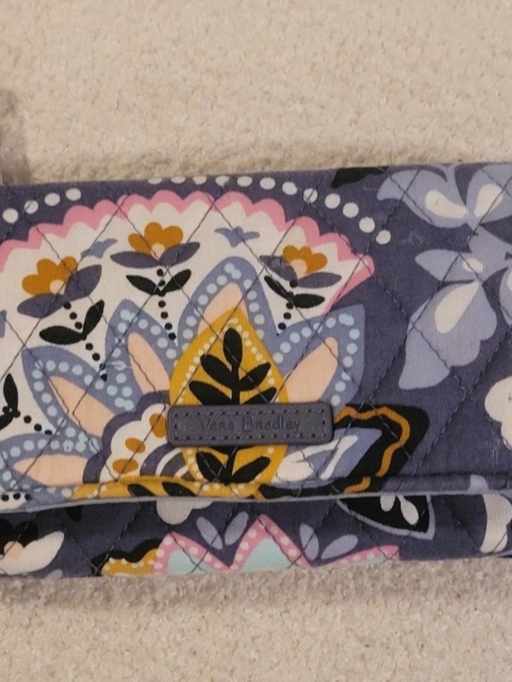 Vera Bradley Lavender Floral Quilted Wallet with Yellow & Pink Accents